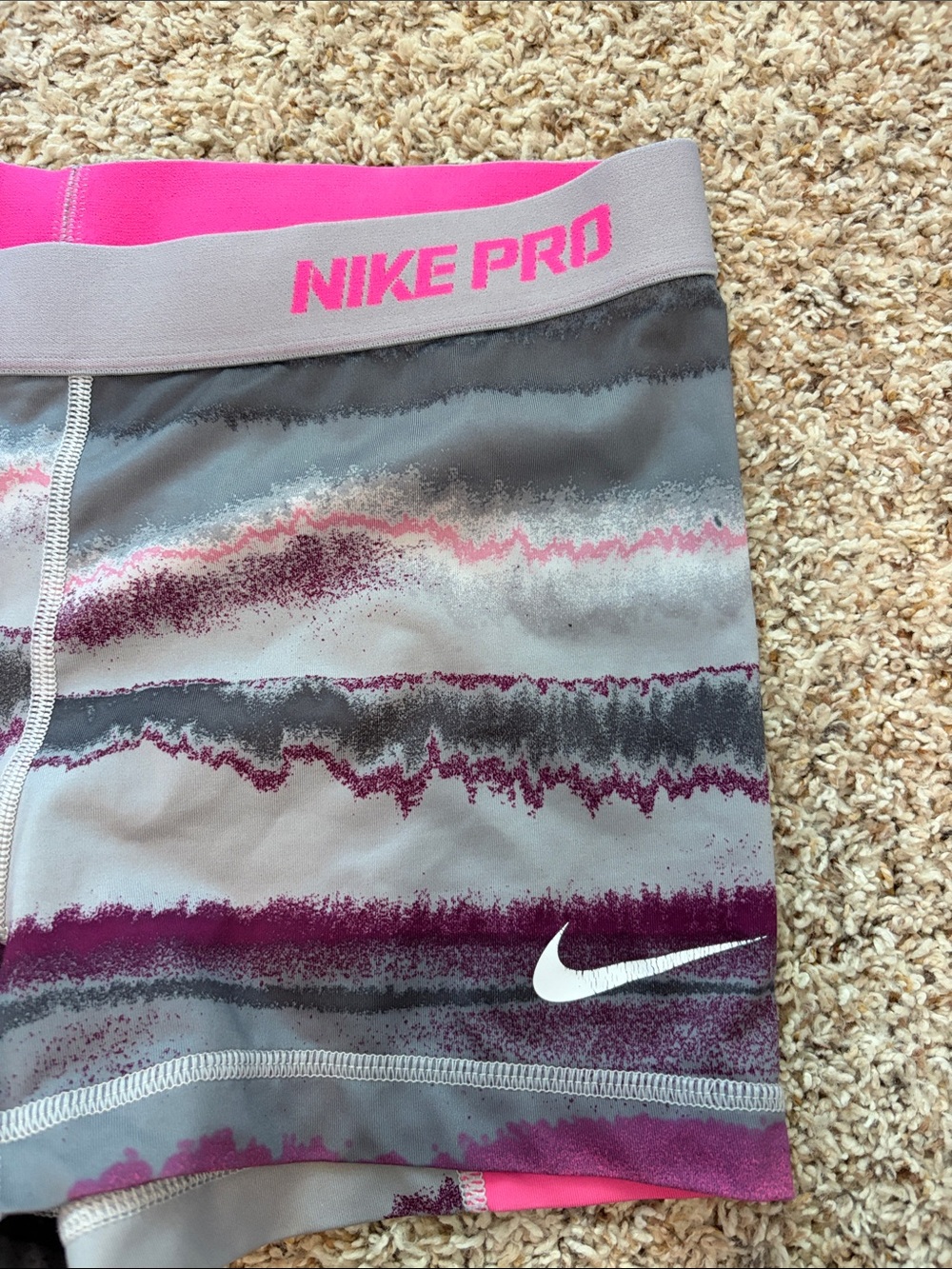 Nike Gray and Pink Patterned Pro Compression Shorts - Picture 3 of 4